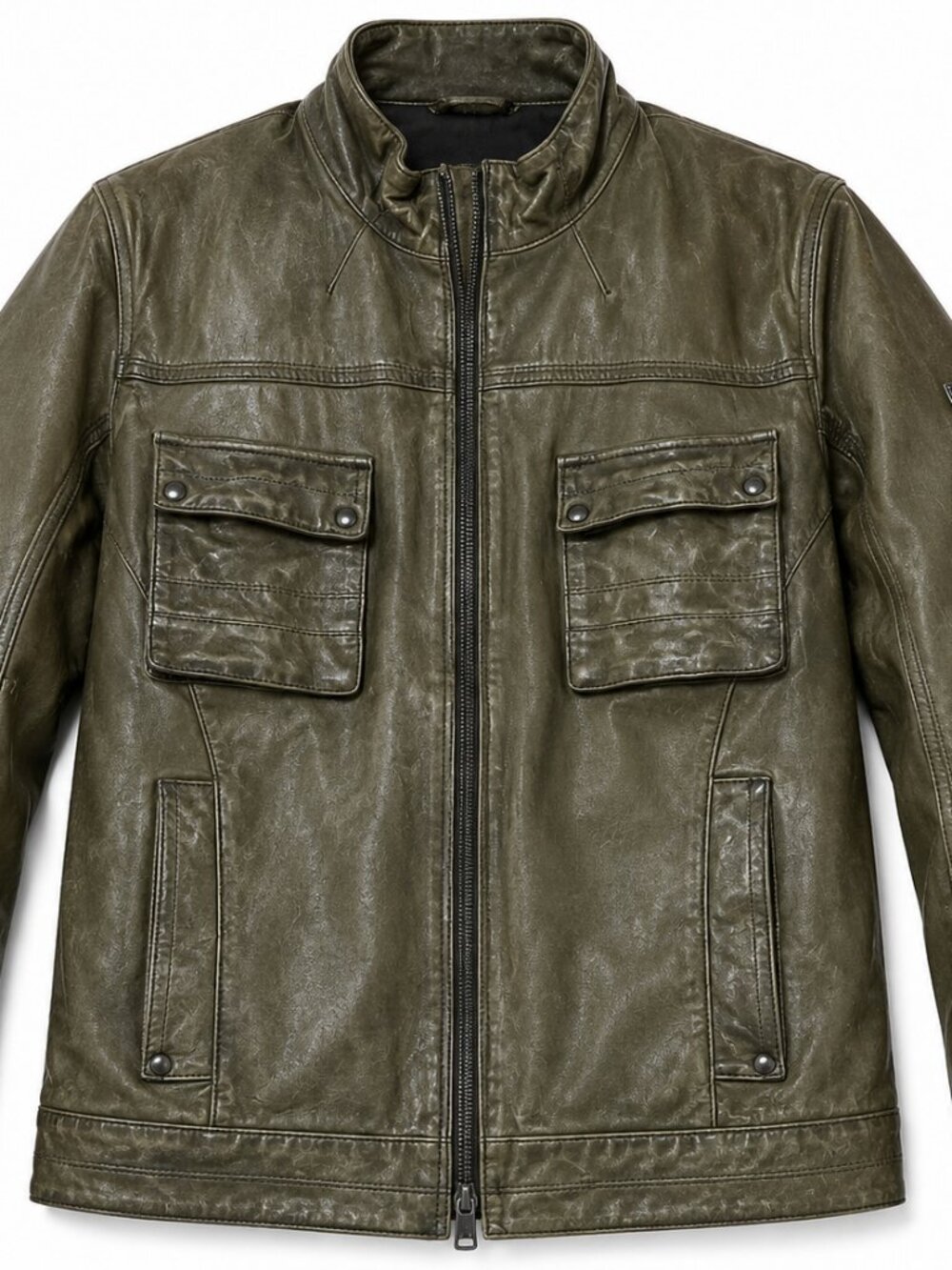 Vintage Hugo Boss Leather Jacket Classic Olive Green Men's 44R Lightweight